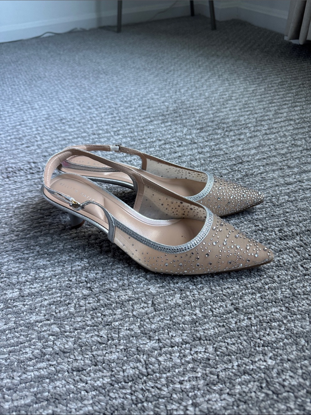 Kelly & Katie Nude Crystal Slingback Pointed-Toe Pumps